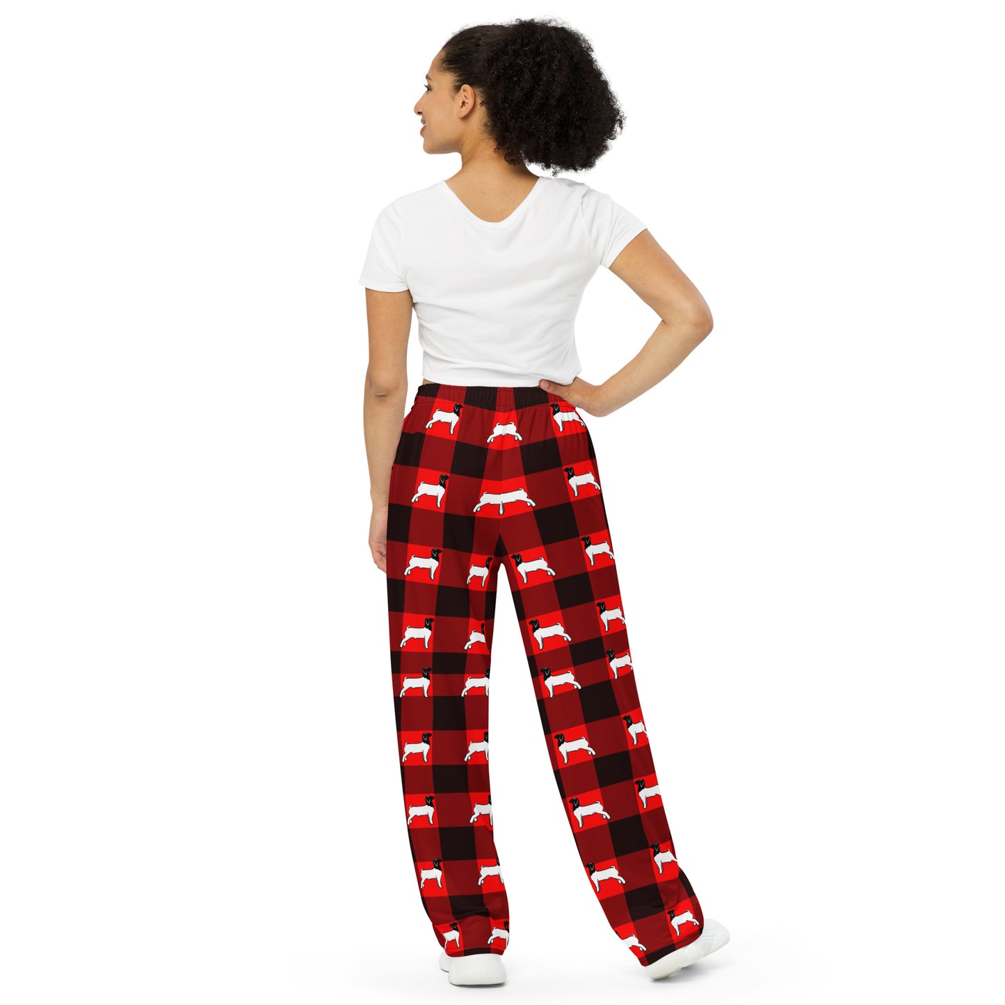 Black Red Plaid Livestock Show Goat All-over Print Unisex Wide-leg Pants - Livestock Show Market Goat - Pajama Pants - Casual Pants