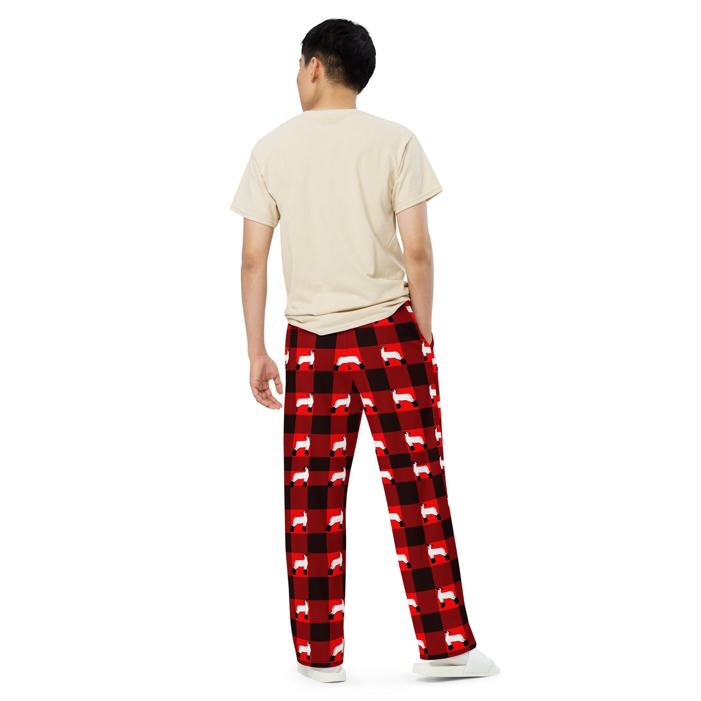Red Black Plaid Livestock Show Lamb All-Over Print Unisex Wide-Leg Pants - Show Sheep - Pajama Pant, Casual Pant - 2XS-6XL Sizes