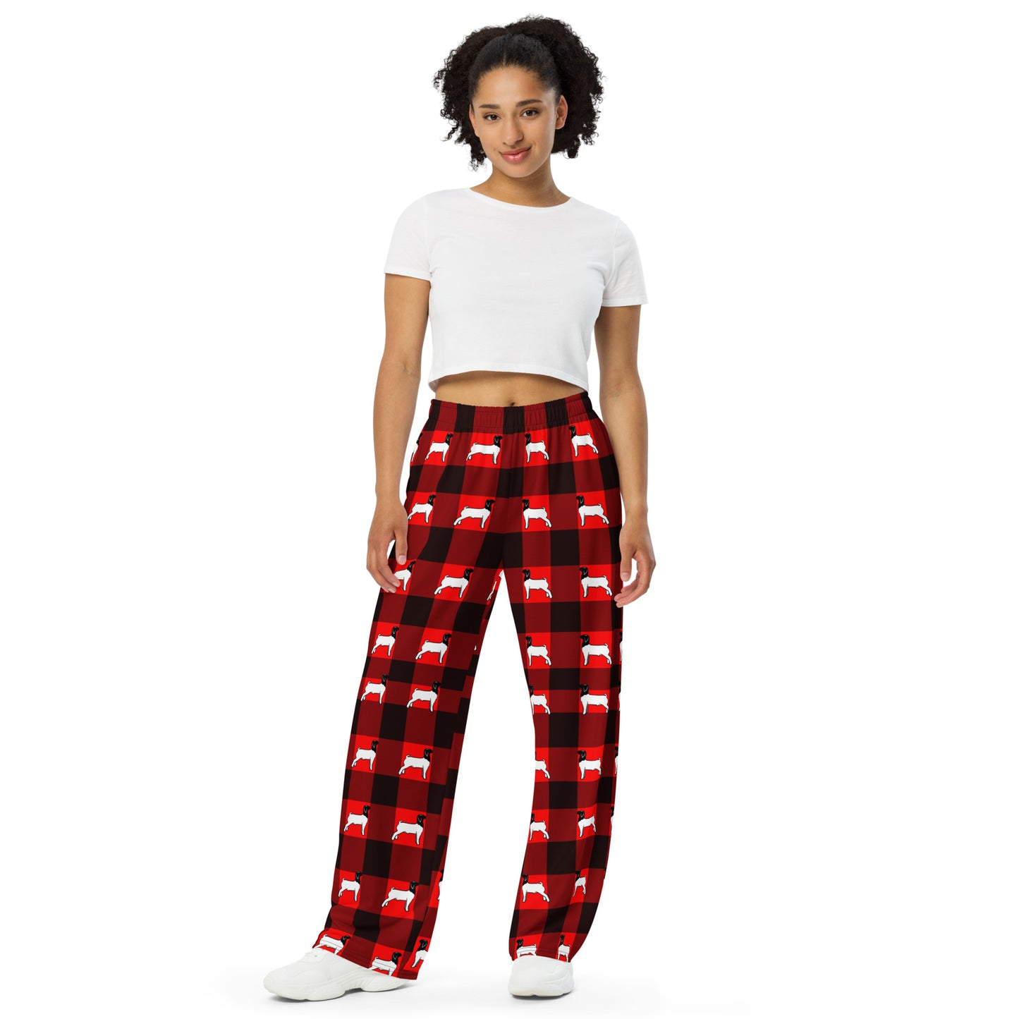Black Red Plaid Livestock Show Goat All-over Print Unisex Wide-leg Pants - Livestock Show Market Goat - Pajama Pants - Casual Pants