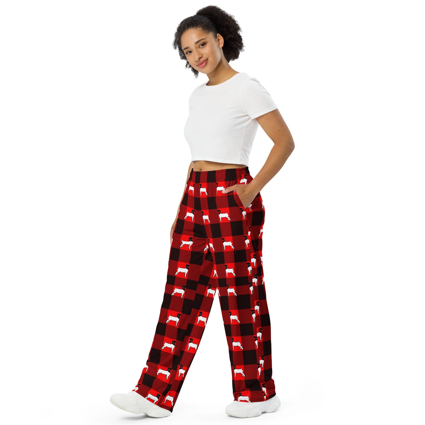 Black Red Plaid Livestock Show Goat All-over Print Unisex Wide-leg Pants - Livestock Show Market Goat - Pajama Pants - Casual Pants