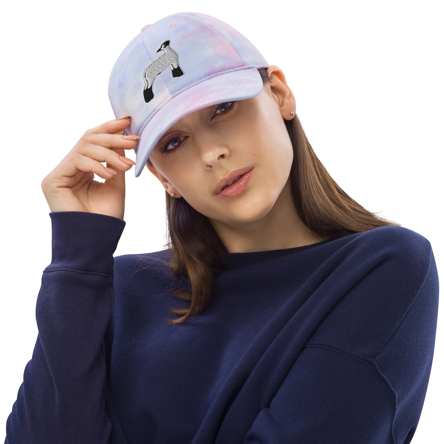 Livestock Show Lamb Tie Dye Hat - Show Lamb Front Design - USA Flag Back Design - Embroidered
