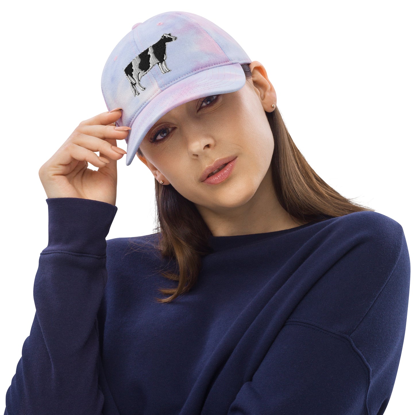 Black White Holstein Cow Tie Dye Hat - Dairy Cow - USA Flag Design on Back - Embroidered