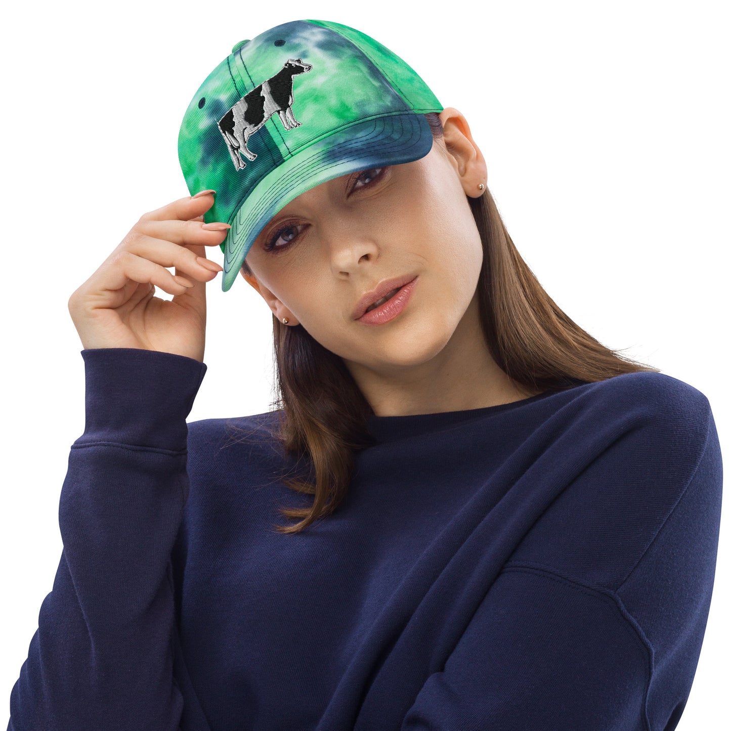 Black White Holstein Cow Tie Dye Hat - Dairy Cow - USA Flag Design on Back - Embroidered
