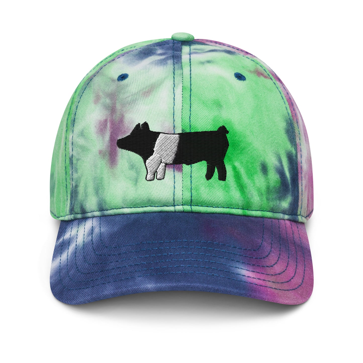 Livestock Show Pig Tie Dye Hat - Show Swine Hat - USA Flag Back Design - Embroidered