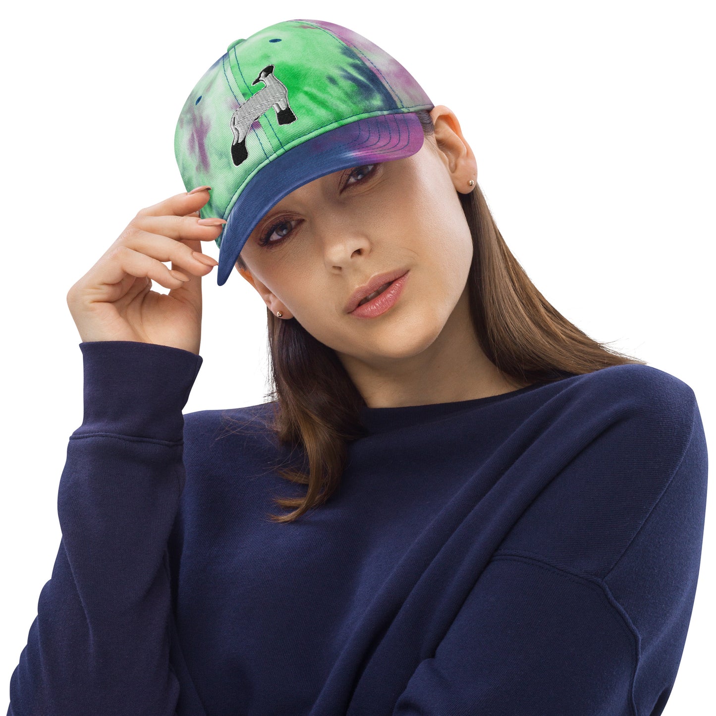 Livestock Show Lamb Tie Dye Hat - Show Lamb Front Design - USA Flag Back Design - Embroidered