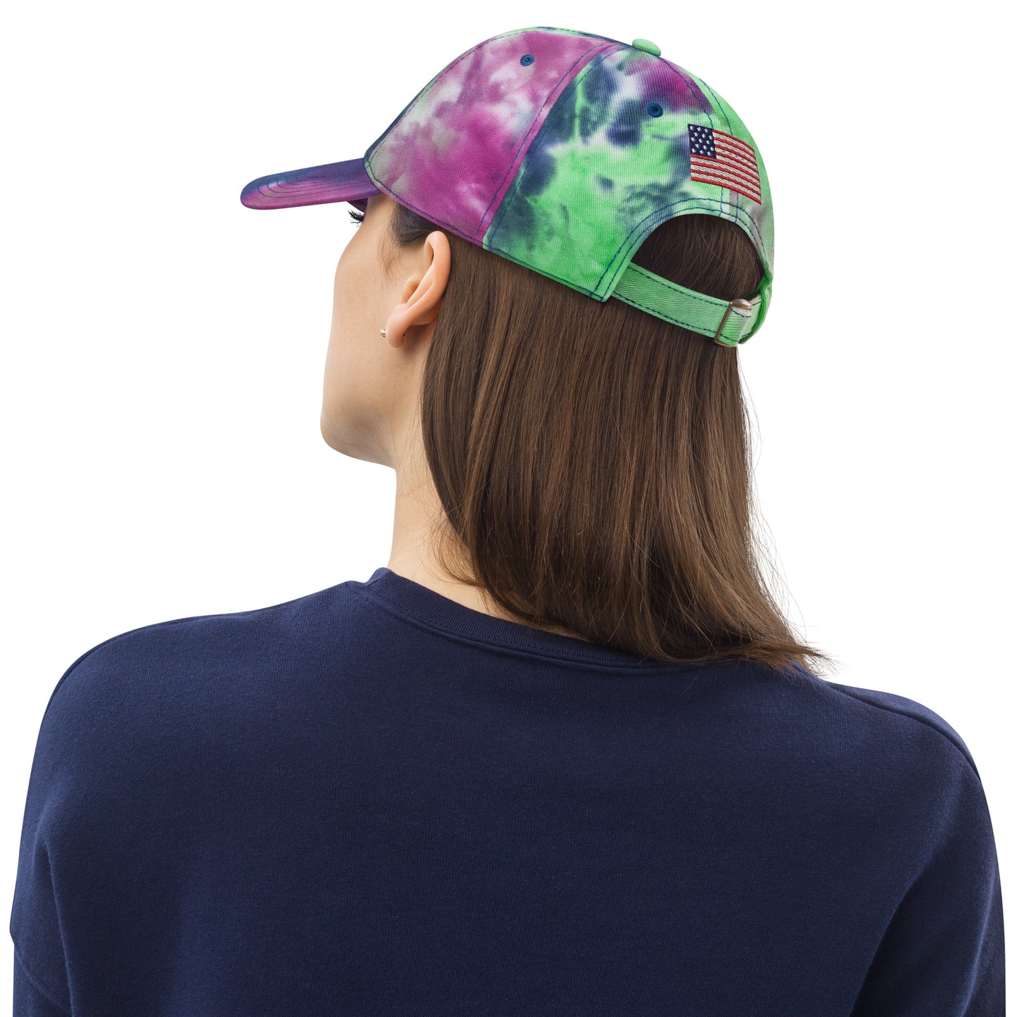 Black White Holstein Cow Tie Dye Hat - Dairy Cow - USA Flag Design on Back - Embroidered