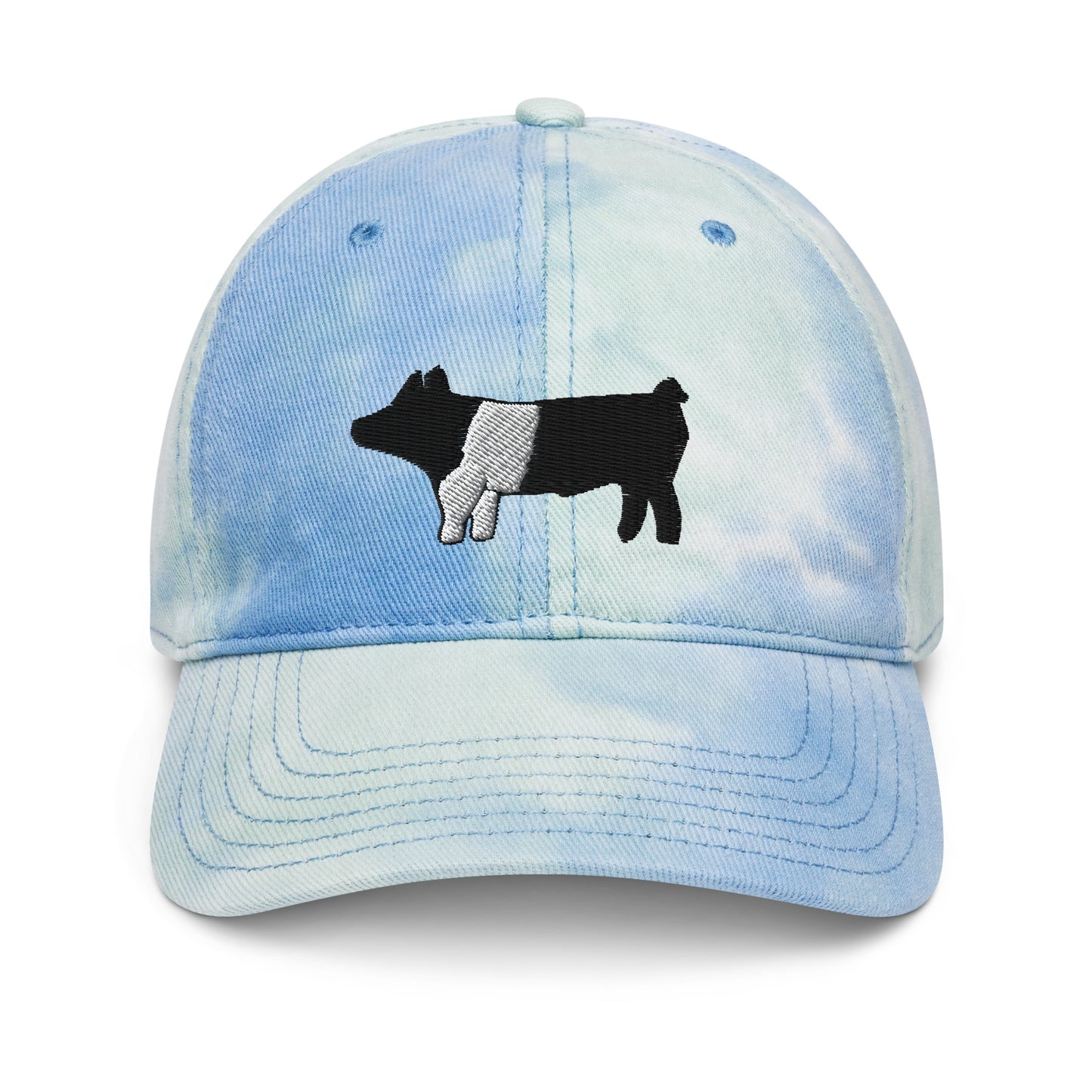 Livestock Show Pig Tie Dye Hat - Show Swine Hat - USA Flag Back Design - Embroidered