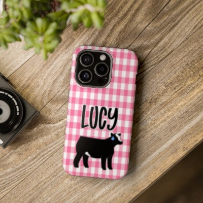 Pink & White Plaid Livestock Show Heifer Phone Cases - MagSafe Tough Show Cow Phone Cases