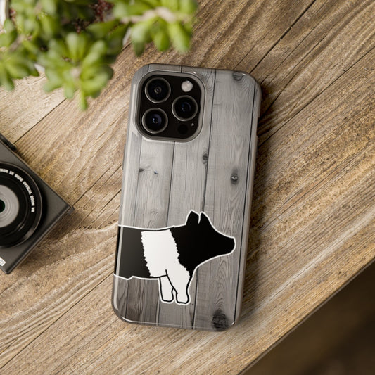Gray Wood Grain Livestock Show Phone Cases - MagSafe Tough Cases - Pig Phone Cases