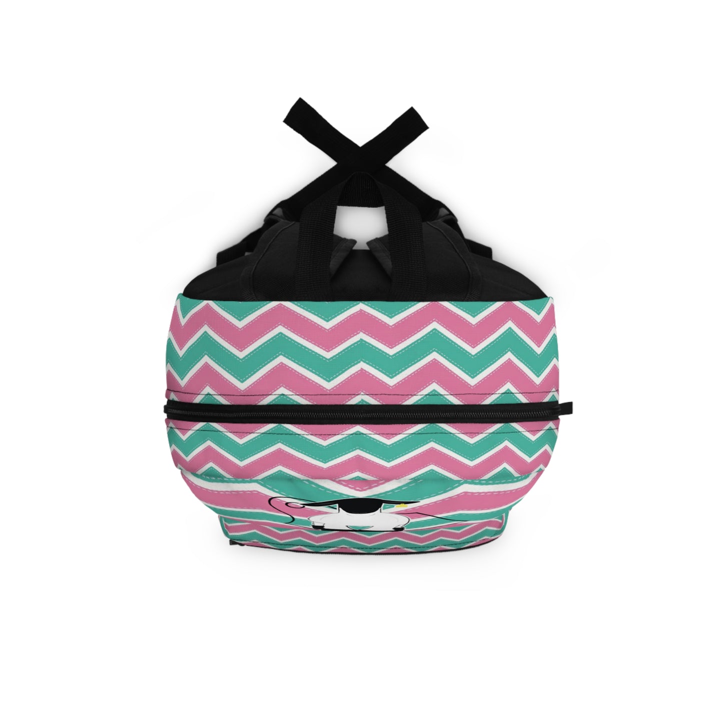 Personalized Pink & Teal Chevron Backpack with Cute Show Lamb Design, School Bag, Travel Pack, Custom Name Bag, Back-to-School Pack