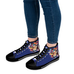 Watercolor Horse with Flowers Ladies High-Top Sneakers, Livestock Show Shoes, Horse Lovers Sneakers