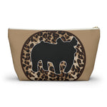 Cheetah Print Circle Accessory Pouch T-bottom - Larg Size - Black White Zippers - Nylon - Show Pig
