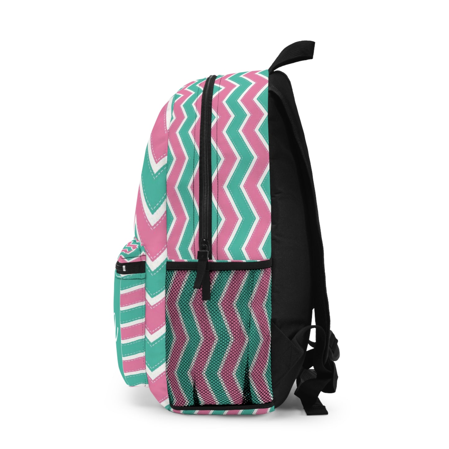 Personalized Pink & Teal Chevron Backpack with Cute Show Lamb Design, School Bag, Travel Pack, Custom Name Bag, Back-to-School Pack