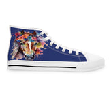 Watercolor Horse with Flowers Ladies High-Top Sneakers, Livestock Show Shoes, Horse Lovers Sneakers