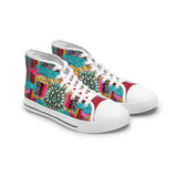 Turquoise, Floral, Cheetah Ladies High-Top Sneakers, Livestock Show Shoes