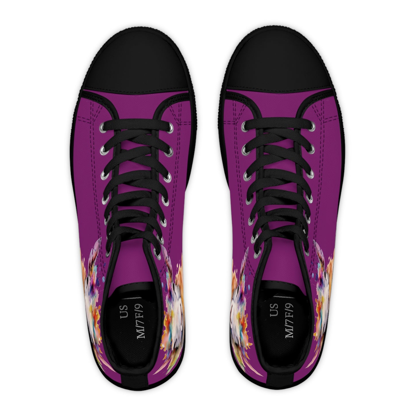 Watercolor Lamb with Flowers Ladies High-Top Sneakers, Livestock Show Sheep Shoes in Deep Purple Color