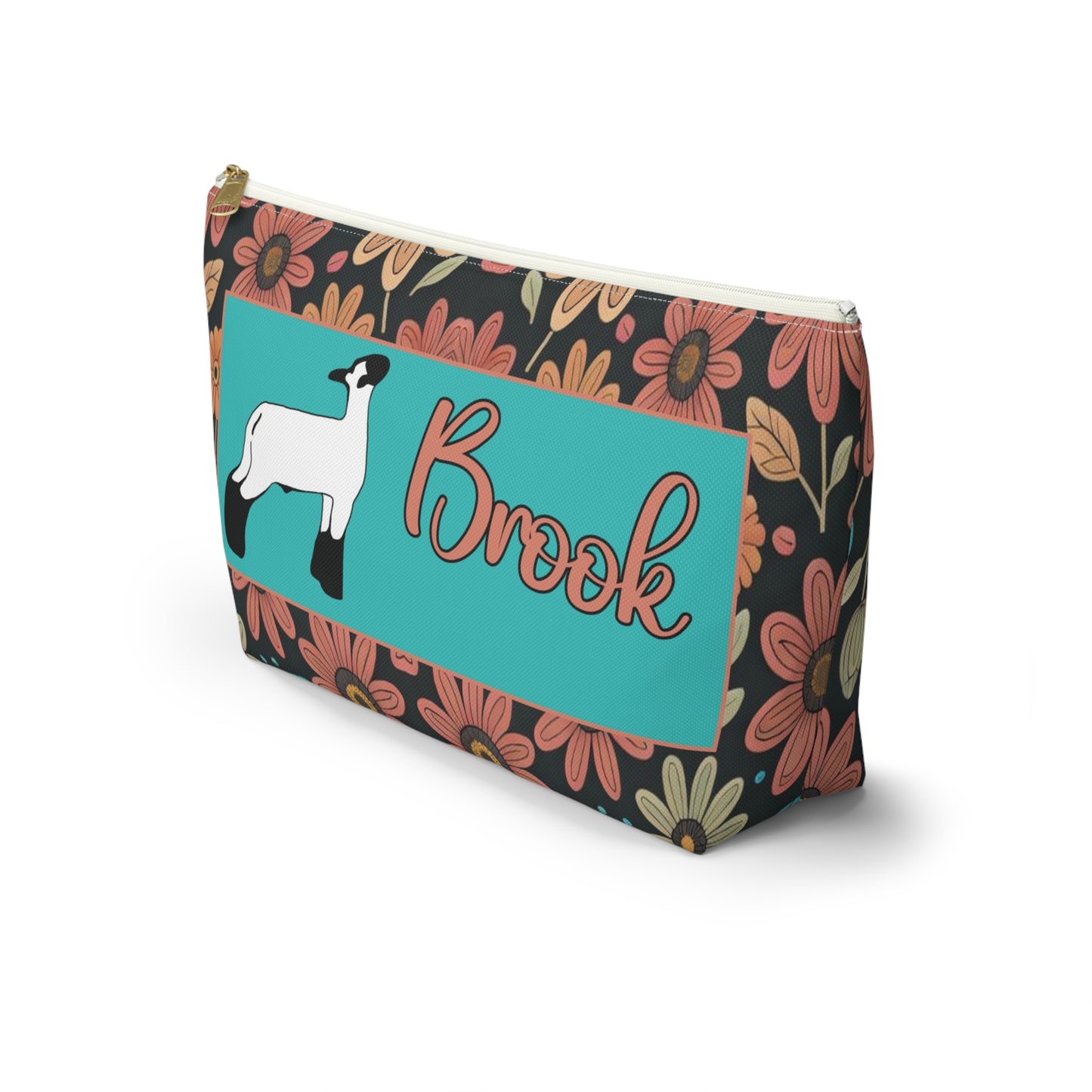 Cute Floral Livestock Show Lamb Accessory Pouch w T-bottom - Customized with Name