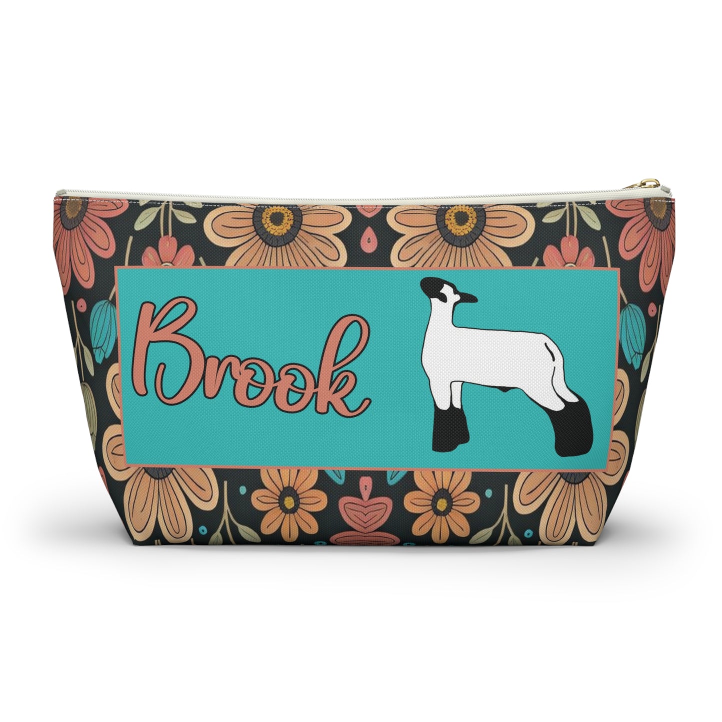 Cute Floral Livestock Show Lamb Accessory Pouch w T-bottom - Customized with Name