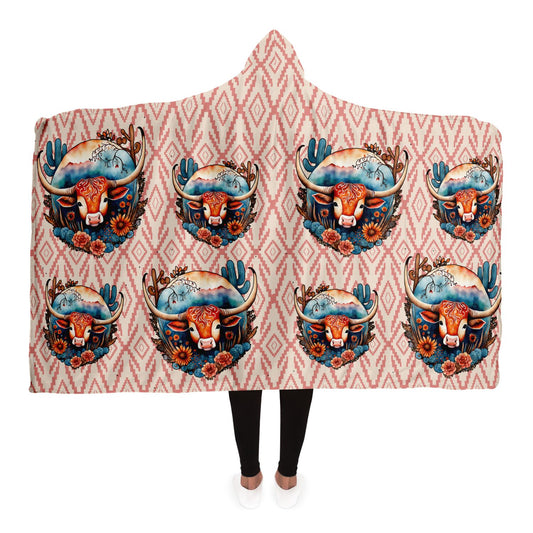 Cute Cow Head Desert Aztec Design Hooded Blanket - All Over Print