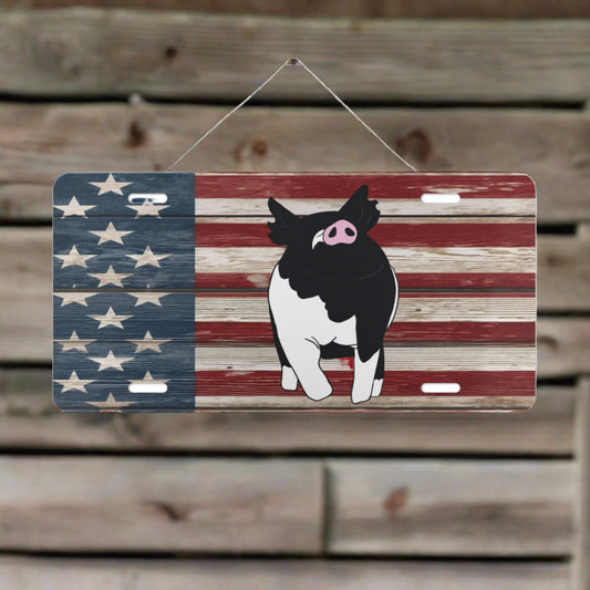 Custom Metal Stall Signs - Livestock Show License Vanity Plate USA Flag