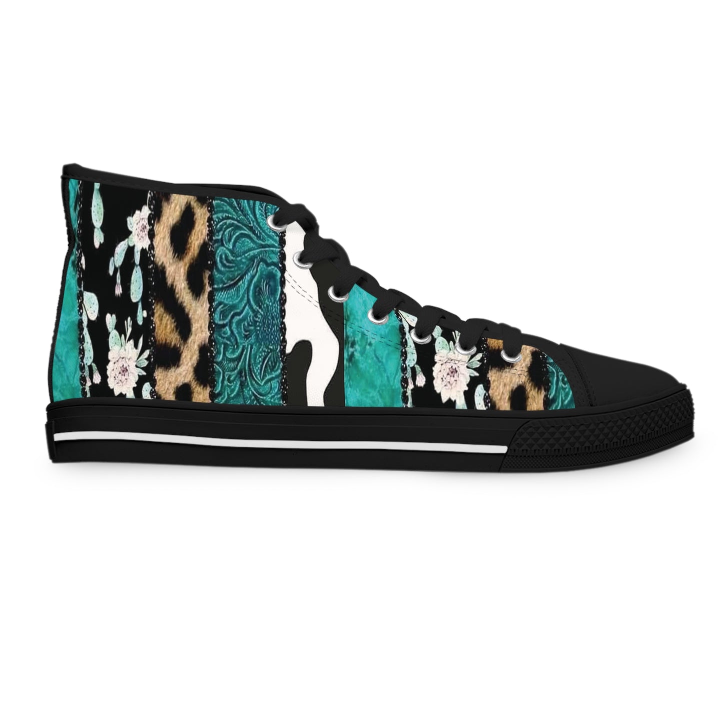 Turquoise, Floral, Cheetah, Faux Leather, and Cowhide Ladies High-Top Sneakers, Livestock Show Shoes