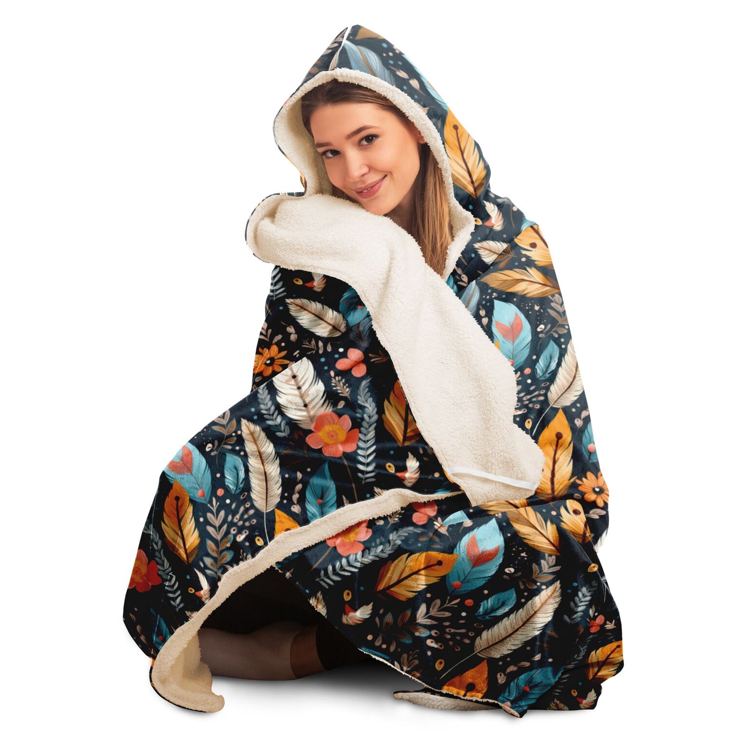 Native American Indian Feathers Hooded Blanket - All Over Print Hooded Throw