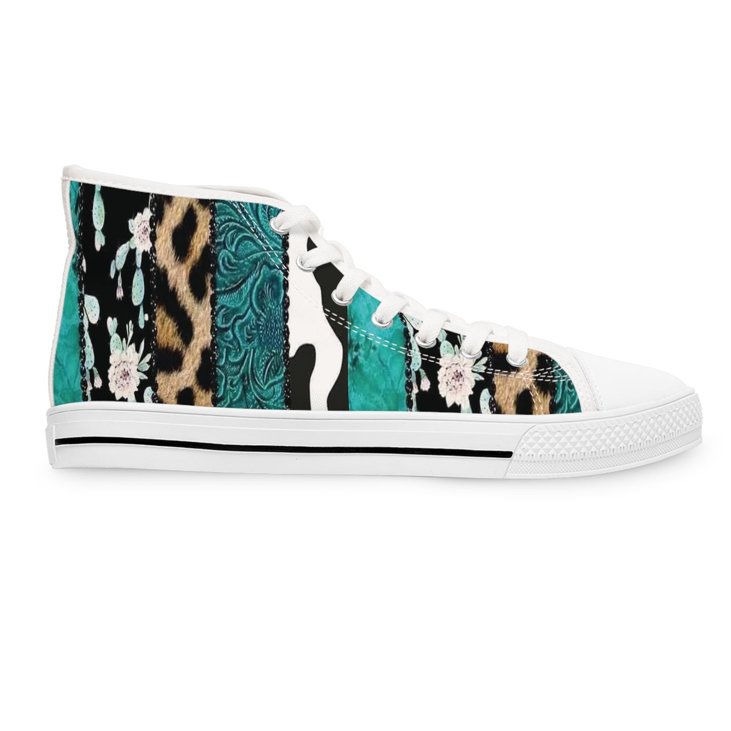 Turquoise, Floral, Cheetah, Faux Leather, and Cowhide Ladies High-Top Sneakers, Livestock Show Shoes