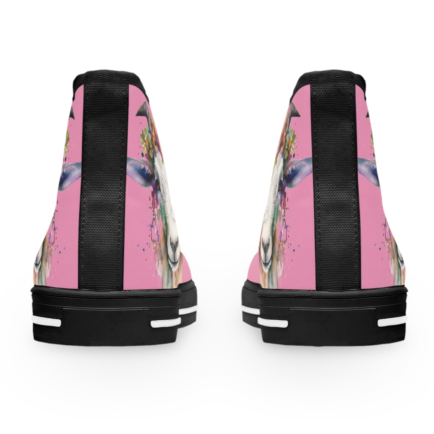Watercolor Livestock Show Goat with Flowers Ladies High-Top Sneakers, Livestock Show Goat Shoes