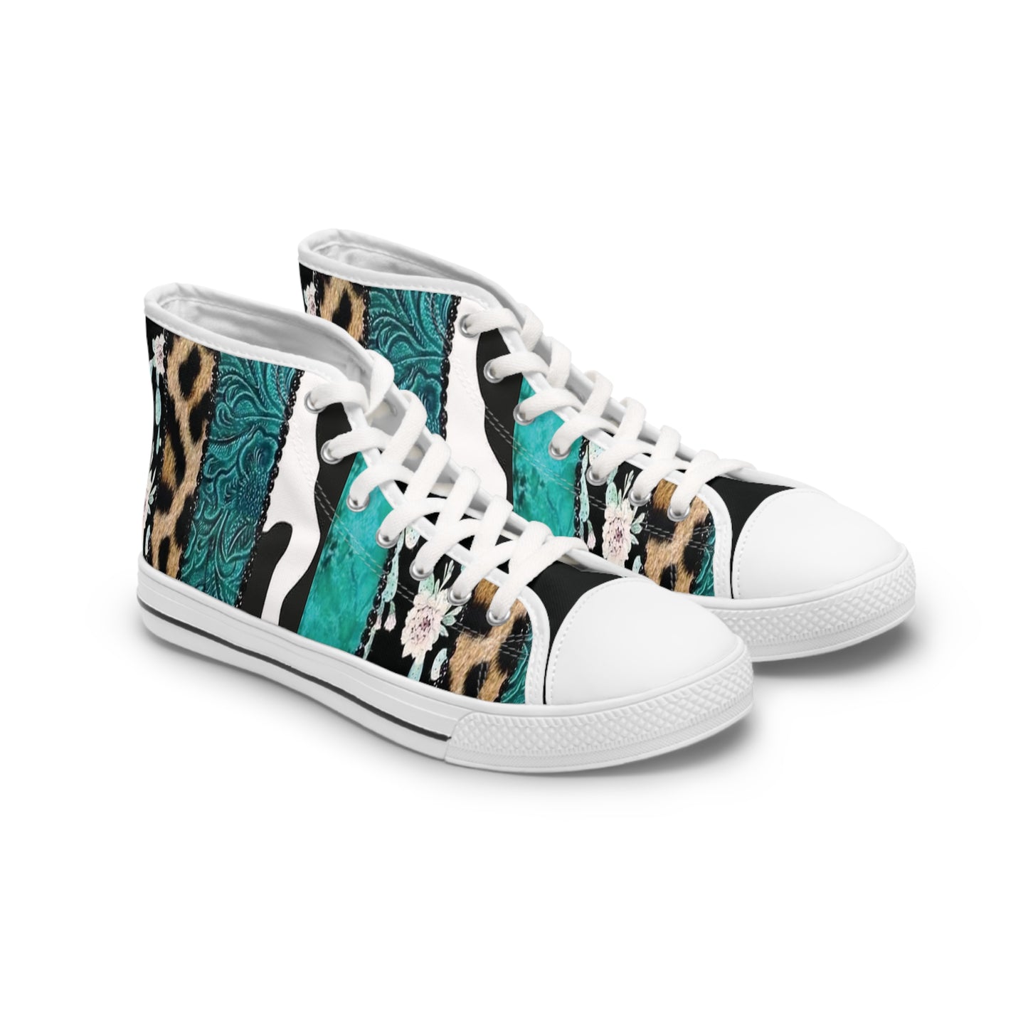 Turquoise, Floral, Cheetah, Faux Leather, and Cowhide Ladies High-Top Sneakers, Livestock Show Shoes