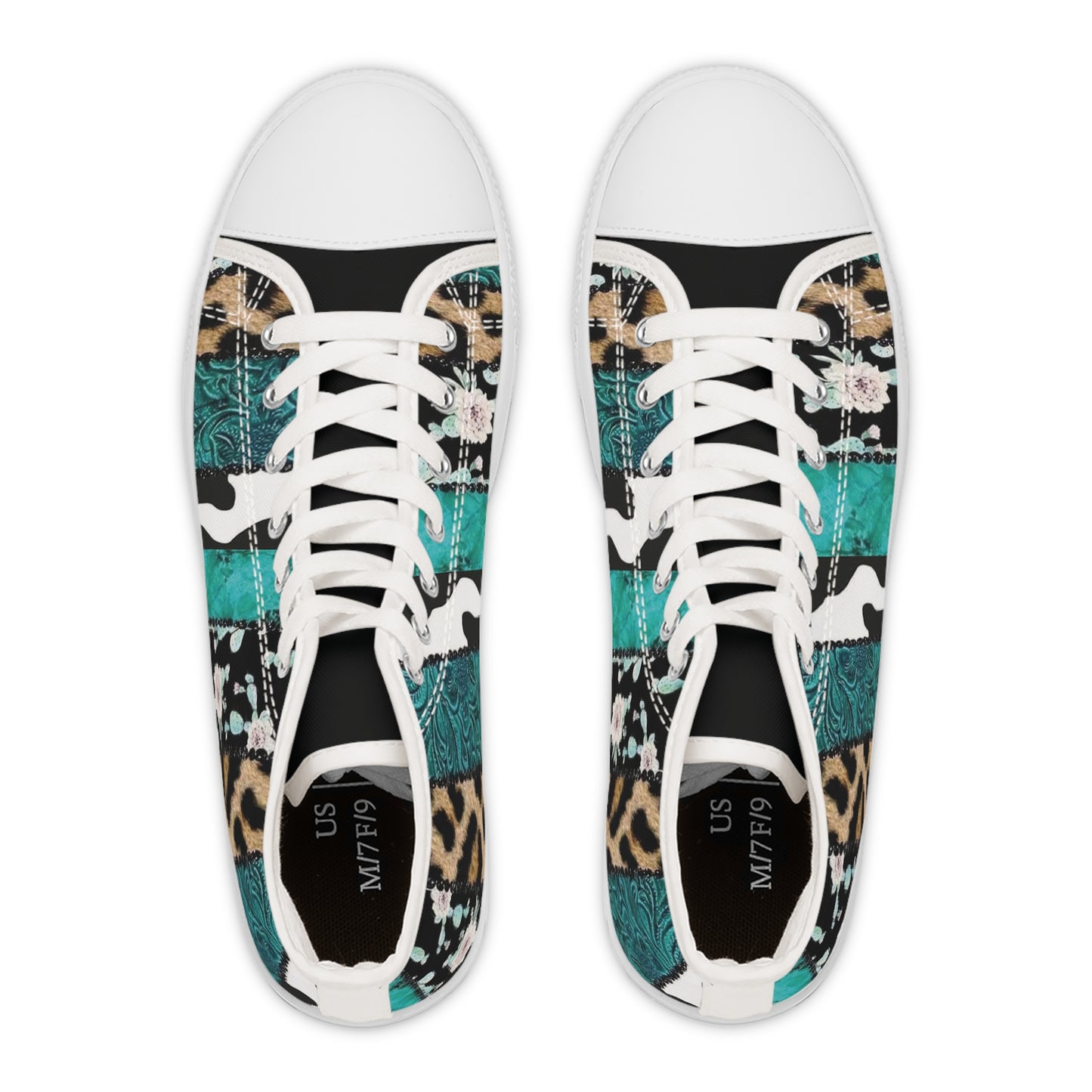 Turquoise, Floral, Cheetah, Faux Leather, and Cowhide Ladies High-Top Sneakers, Livestock Show Shoes