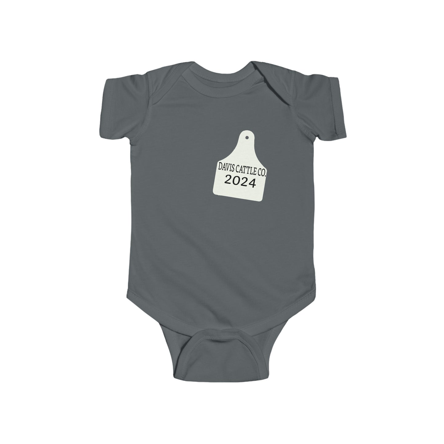 Customized Name and Date Cattle Ear Tag Baby Onesies