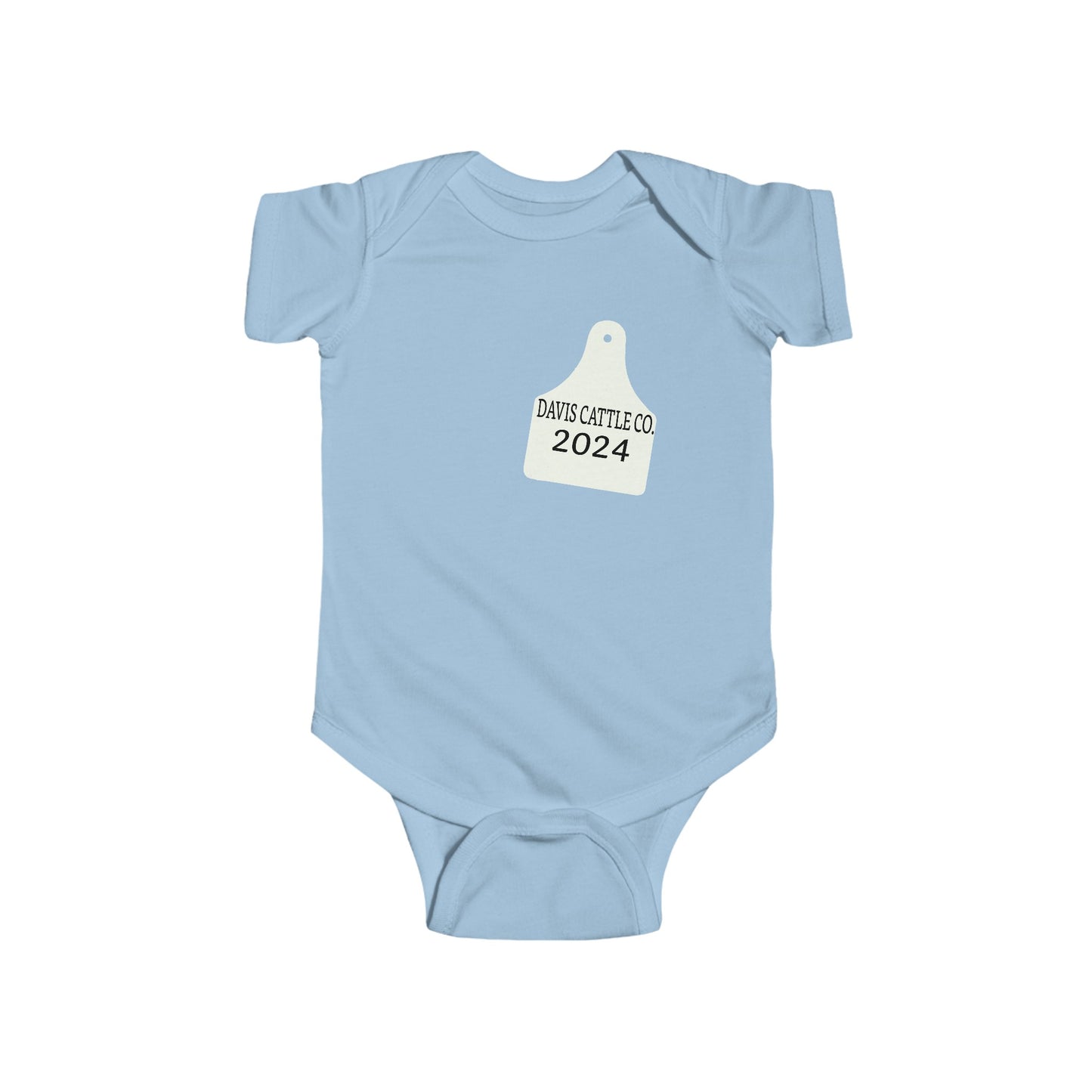 Customized Name and Date Cattle Ear Tag Baby Onesies
