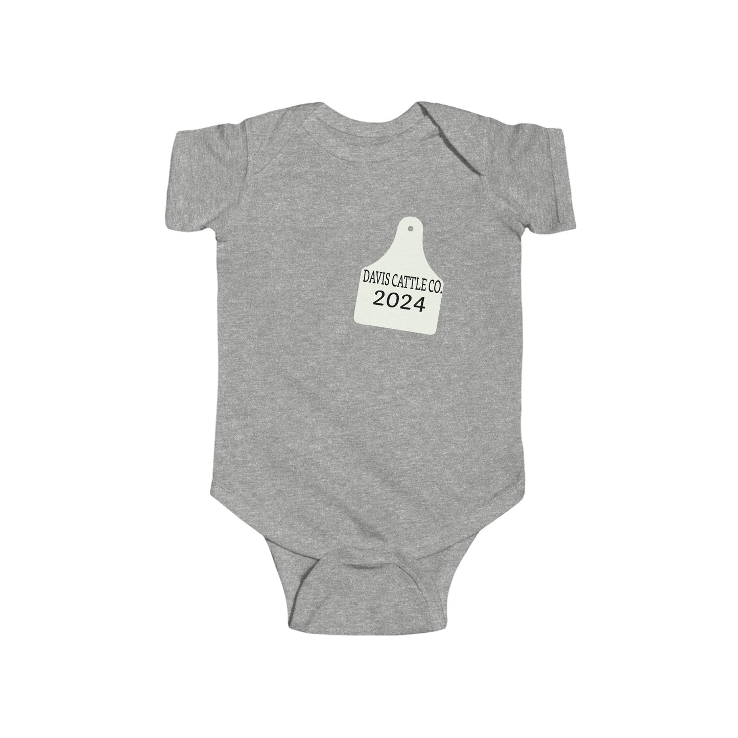 Customized Name and Date Cattle Ear Tag Baby Onesies