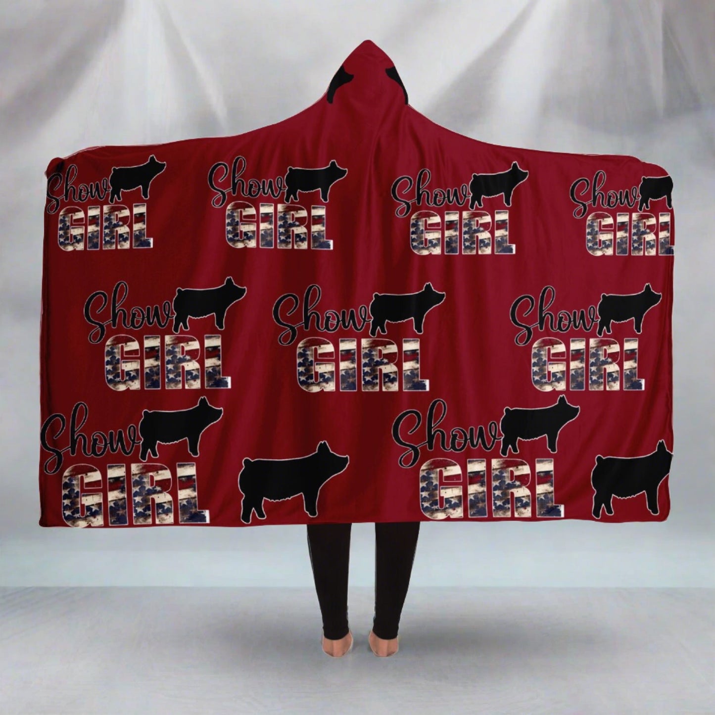 Livestock Show All Over Print Hooded Blanket - Show Girl Swine Blanket