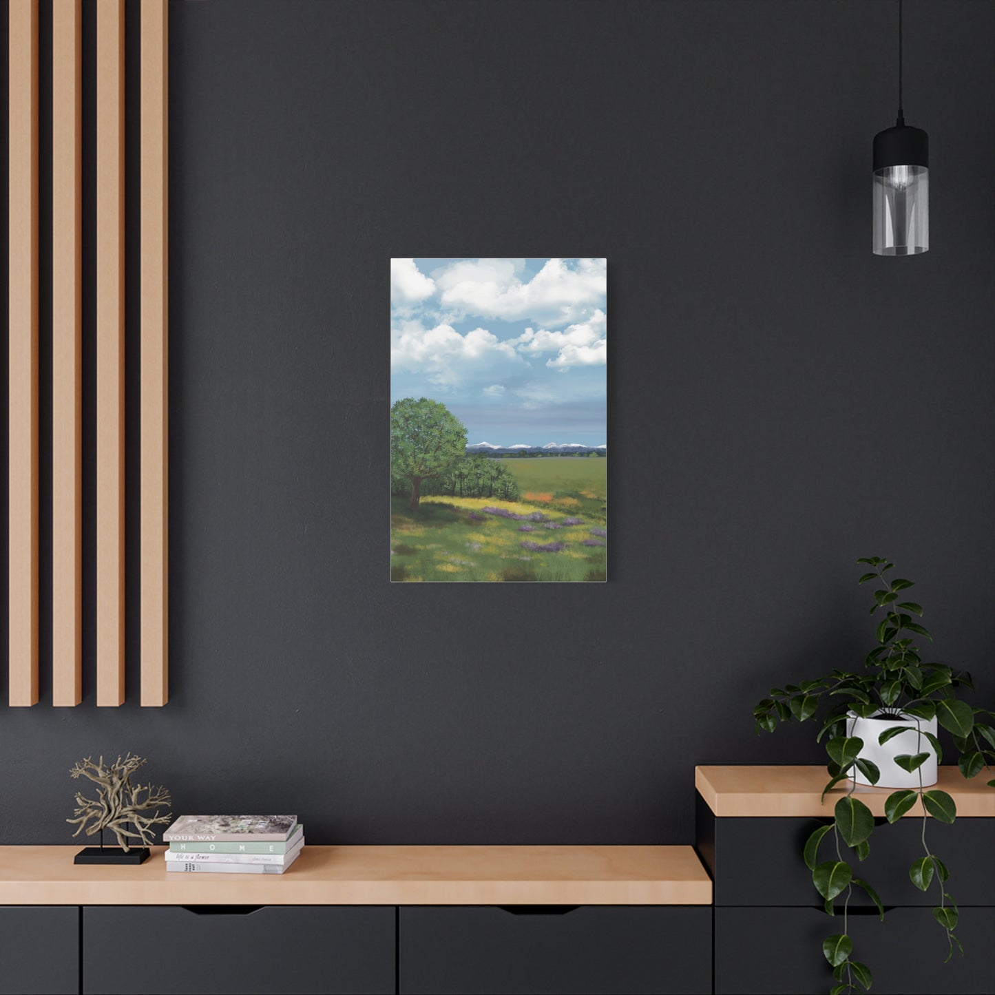 Big Sky Country Hand-Drawn Canvas Art | Matte Canvas, Stretched, 1.25" | Mountain Landscape | Frame Not Included | Two Sizes