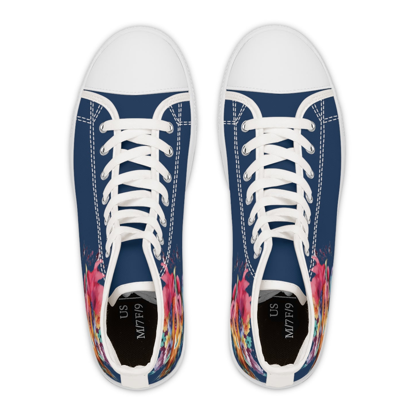 Watercolor Chicken with Flowers Ladies High-Top Sneakers, Livestock Show Poultry Shoes, Chicken Lovers Sneakers