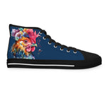 Watercolor Chicken with Flowers Ladies High-Top Sneakers, Livestock Show Poultry Shoes, Chicken Lovers Sneakers