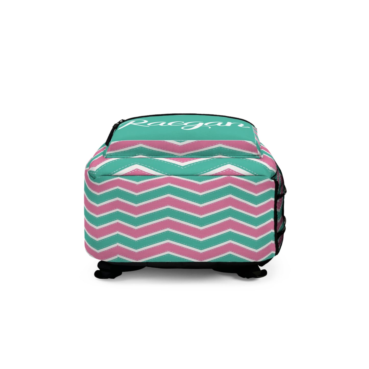 Personalized Pink & Teal Chevron Backpack with Cute Show Lamb Design, School Bag, Travel Pack, Custom Name Bag, Back-to-School Pack