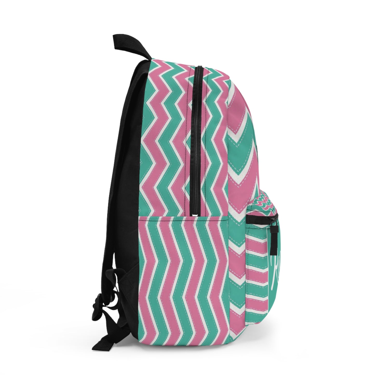 Personalized Pink & Teal Chevron Backpack with Cute Show Lamb Design, School Bag, Travel Pack, Custom Name Bag, Back-to-School Pack