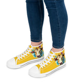 Watercolor Cow with Flowers Ladies High-Top Sneakers, Livestock Show Cattle Shoes, Cow Lovers Sneakers