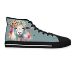 Watercolor Angora Goat with Flowers Ladies High-Top Sneakers, Livestock Show Angora Goat Shoes