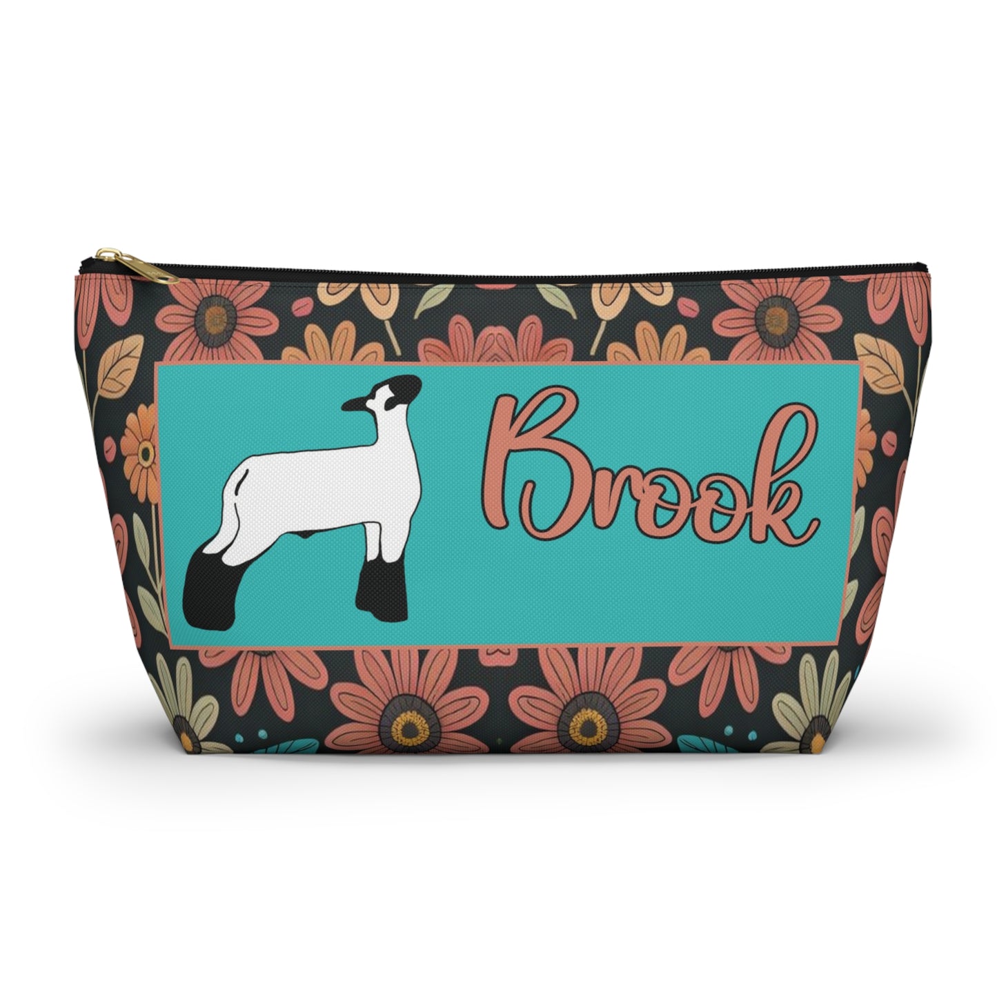 Cute Floral Livestock Show Lamb Accessory Pouch w T-bottom - Customized with Name