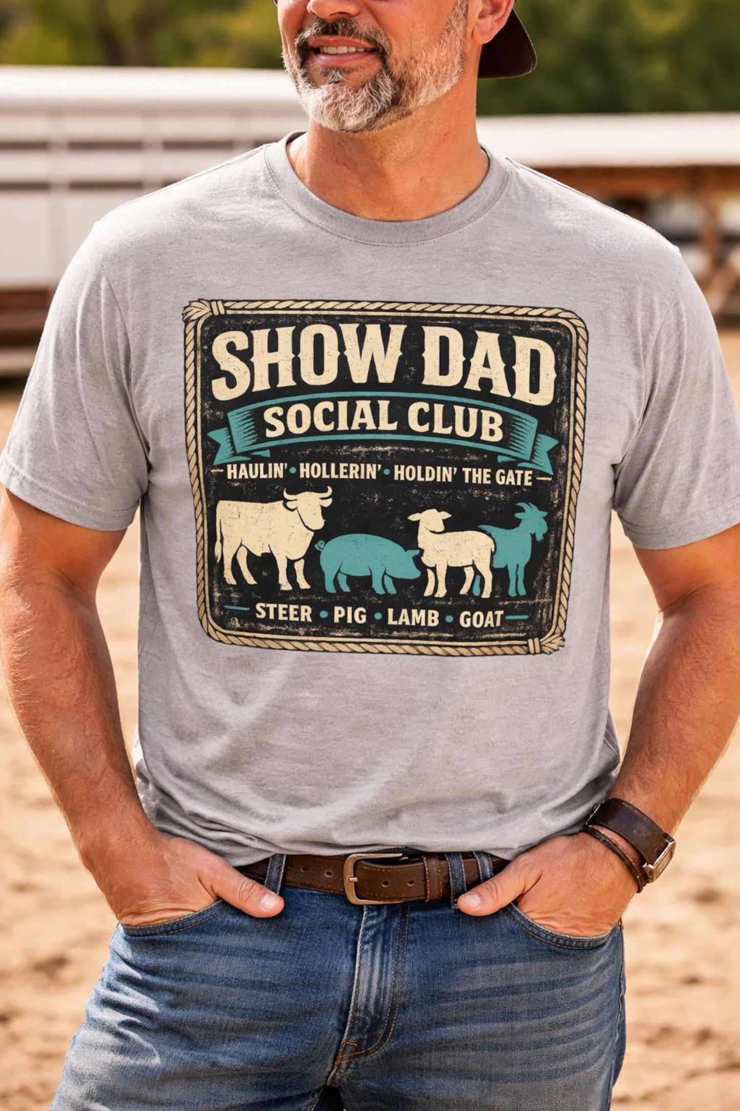 Show Dad Social Club T-Shirt | Livestock Show Dad Shirt | Steer Pig Lamb Goat Tee