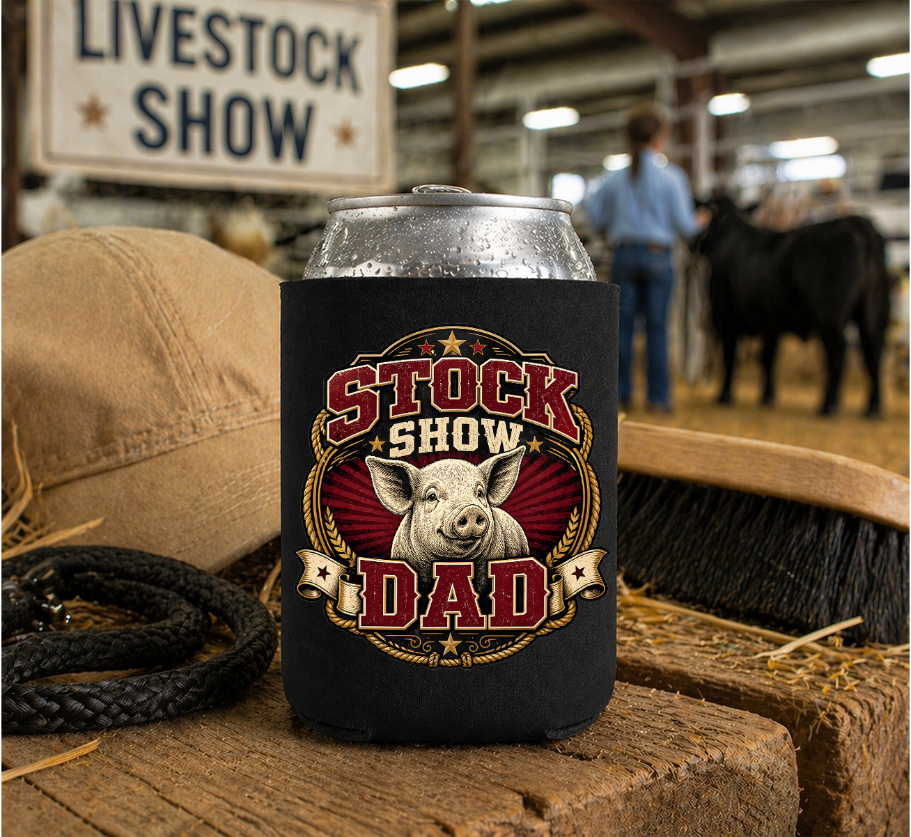 Vintage Stock Show DTF Printed Patch Design Koozie | Printed on Both Sides | Insulated Cup Holder