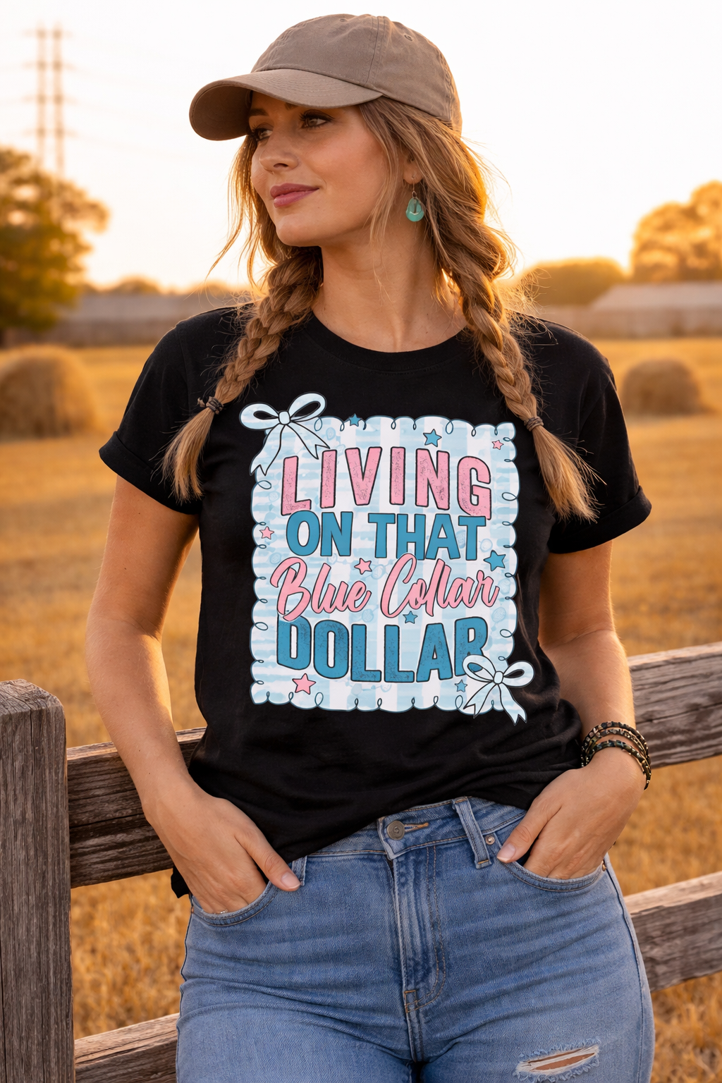 Cute Blue Coller Dollar DTF Printed Shirt, Lifestyle Graphic Tee