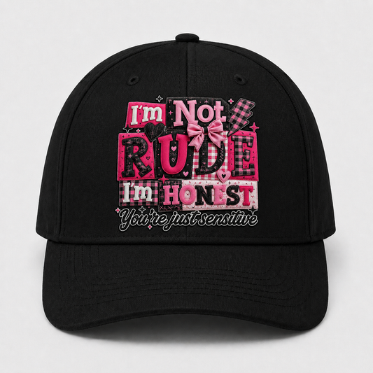 I’m Not Rude I’m Honest Hat, Funny Sarcastic Graphic Cap, Pink Patchwork Baseball Hat