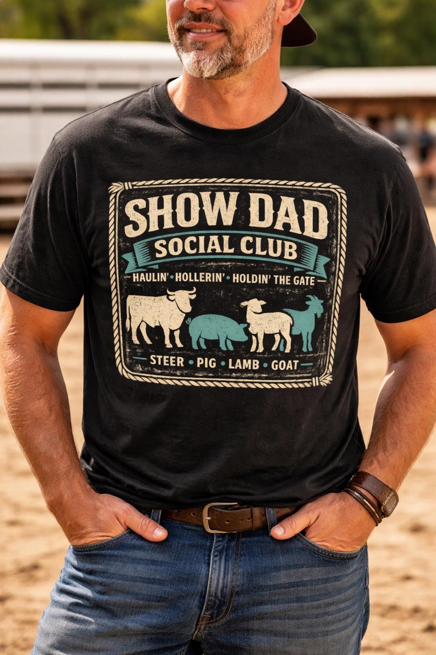 Show Dad Social Club T-Shirt | Livestock Show Dad Shirt | Steer Pig Lamb Goat Tee