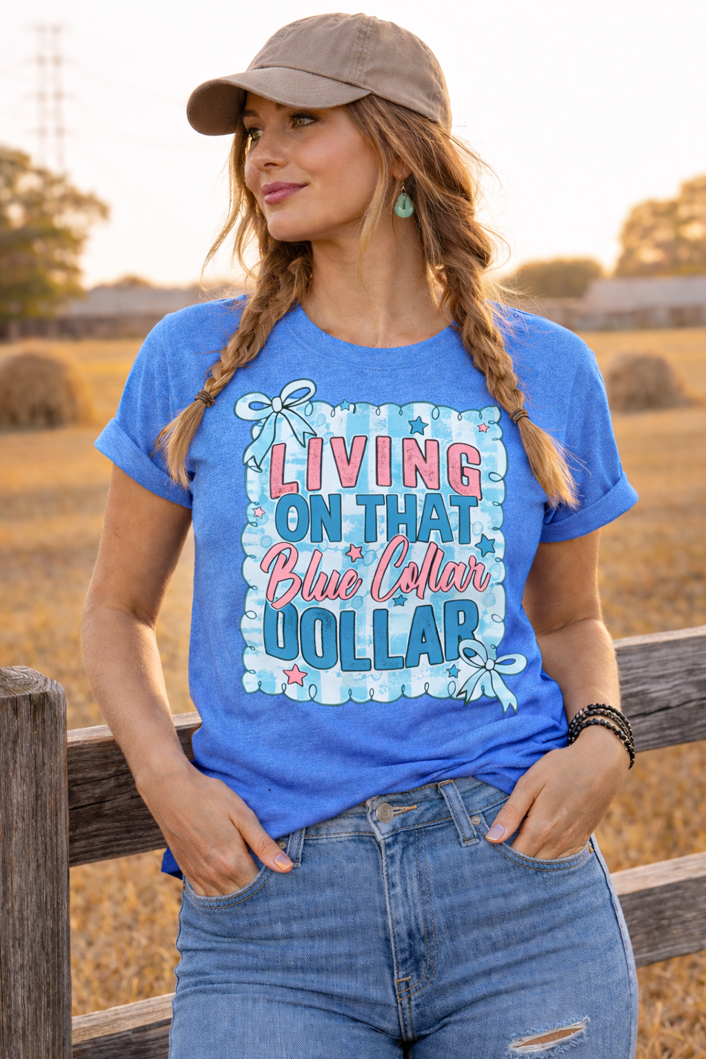 Cute Blue Coller Dollar DTF Printed Shirt, Lifestyle Graphic Tee