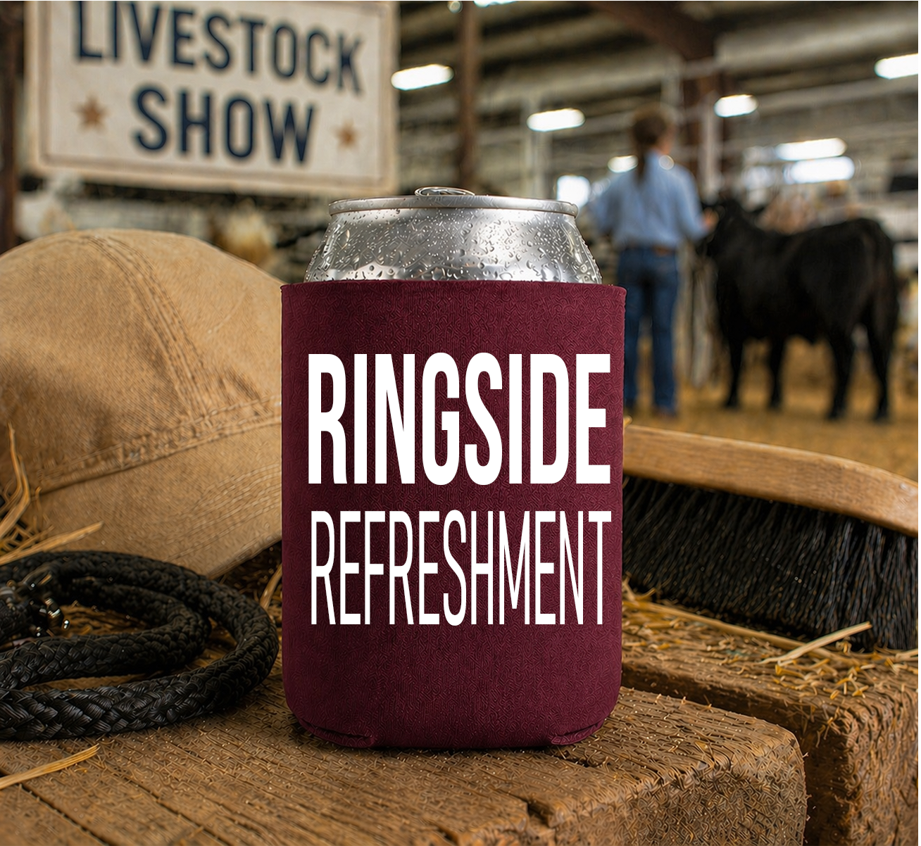 Livestock Show Koozie | Insulated 12 oz Can Cooler | Made in the USA, Printed on Both Sides