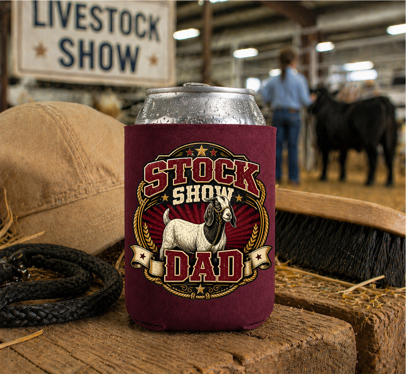Vintage Stock Show DTF Printed Patch Design Koozie | Printed on Both Sides | Insulated Cup Holder